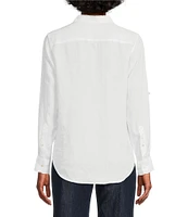 Lauren Ralph Lauren Point Collar Long Roll-Tab Sleeve Button Front Linen Shirt