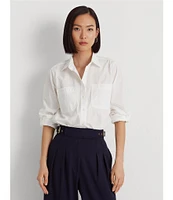 Lauren Ralph Lauren Long Roll-Tab Sleeve Button Front Cotton Shirt