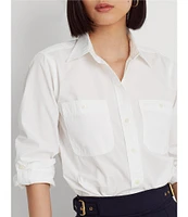 Lauren Ralph Lauren Long Roll-Tab Sleeve Button Front Cotton Shirt