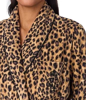 Lauren Ralph Lauren Long Shawl Collar Cozy Micro-Fleece Leopard Print Robe