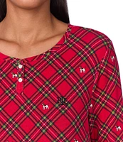 Lauren Ralph Lauren Long Sleeve Henley Plaid Holiday Nightshirt