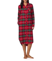 Lauren Ralph Lauren Long Sleeve Notch Collar Brushed Twill Plaid Holiday Ballet Nightshirt