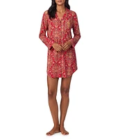 Lauren Ralph Lauren Long Sleeve Notch Collar Button-Front Cozy Knit Paisley Print Nightshirt