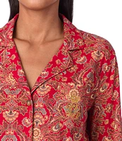 Lauren Ralph Lauren Long Sleeve Notch Collar Button-Front Cozy Knit Paisley Print Nightshirt