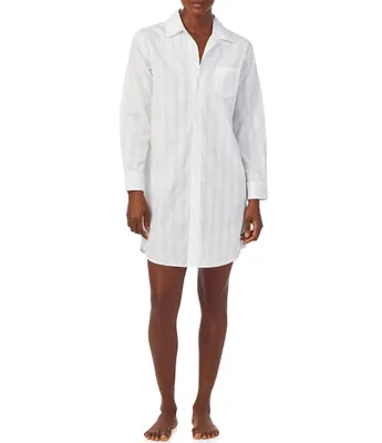 Lauren Ralph Lauren Long Sleeve Notch Collar Button-Front Woven Shadow Stripe Nightshirt