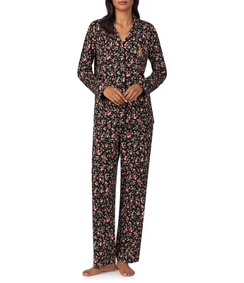 Lauren Ralph Lauren Long Sleeve Notch Collar Long Pant Floral Knit Pajama Set