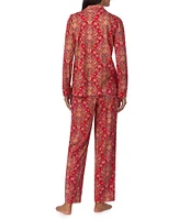 Lauren Ralph Lauren Long Sleeve Notch Collar Long Pant Paisley Knit Holiday Pajama Set