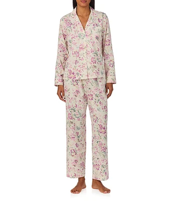 Lauren Ralph Lauren Long Sleeve Notch Collar Long Pant Sateen Floral Print Pajama Set