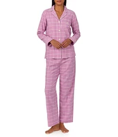 Lauren Ralph Lauren Long Sleeve Notch Collar Long Pant Twill Plaid Pajama Set