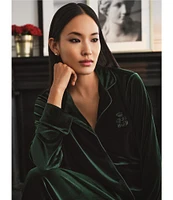 Lauren Ralph Lauren Long Sleeve Notch Collar Long Pant Velvet Holiday Pajama Set