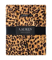 Lauren Ralph Lauren Long Sleeve Notch Collar Long Pant Woven Leopard Print Pajama Set