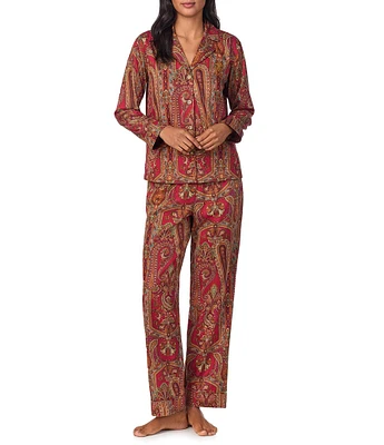 Lauren Ralph Lauren Long Sleeve Notch Collar Long Pant Woven Paisley Print Pajama Set