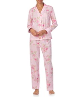 Lauren Ralph Lauren Long Sleeve Notch Collar Woven Lawn Pink Floral Print Long Pajama Set
