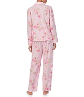 Lauren Ralph Lauren Long Sleeve Notch Collar Woven Lawn Pink Floral Print Long Pajama Set