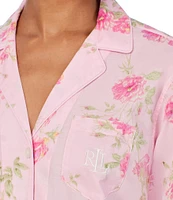 Lauren Ralph Lauren Long Sleeve Notch Collar Woven Lawn Pink Floral Print Long Pajama Set