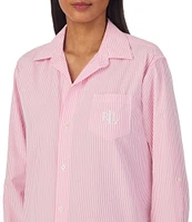 Lauren Ralph Lauren Long Sleeve Roll Tab Woven Button-Front Striped Nightshirt