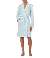 Lauren Ralph Lauren Long Sleeve Shawl Collar Interlock Knit Striped Short Robe
