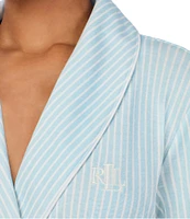 Lauren Ralph Lauren Long Sleeve Shawl Collar Interlock Knit Striped Short Robe