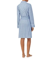 Lauren Ralph Lauren Long Sleeve Shawl Collar Interlock Knit Striped Short Robe