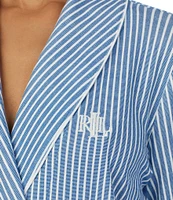 Lauren Ralph Lauren Long Sleeve Shawl Collar Interlock Knit Striped Short Robe