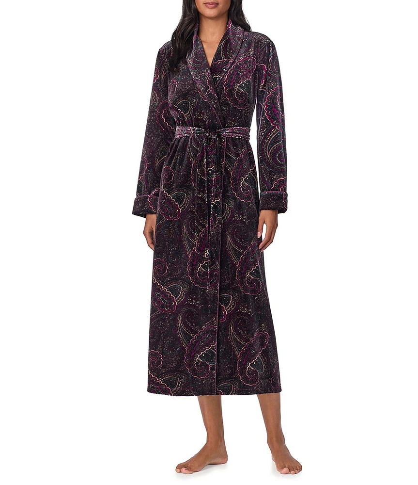 Lauren Ralph Lauren Long Sleeve Shawl Collar Long Cozy Multi Paisley Velvet Robe