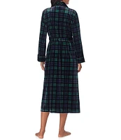 Lauren Ralph Lauren Long Sleeve Shawl Collar Long Cozy Plaid Velvet Robe