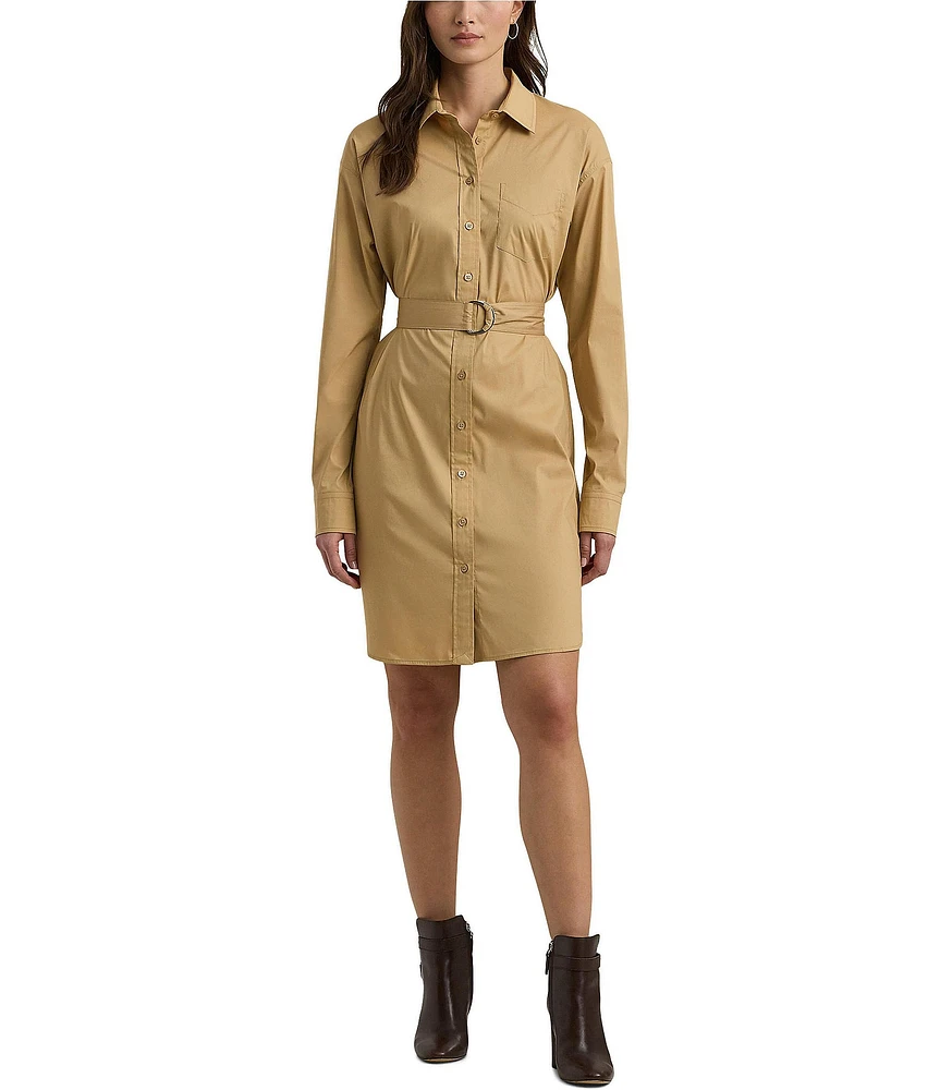 Lauren Ralph Lauren Belted Stretch Cotton-Blend Shirt Dress