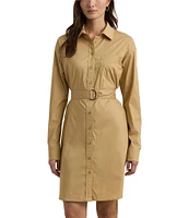 Lauren Ralph Lauren Belted Stretch Cotton-Blend Shirt Dress