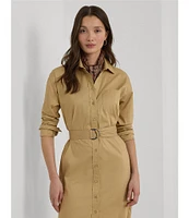 Lauren Ralph Lauren Belted Stretch Cotton-Blend Shirt Dress