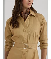 Lauren Ralph Lauren Belted Stretch Cotton-Blend Shirt Dress