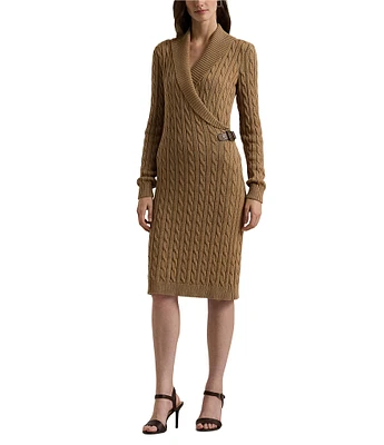 Lauren Ralph Lauren Long Sleeve Shawl Collar Sweater Dress