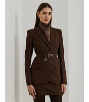 Lauren Ralph Lauren Glen Plaid Belted Padlock Charm Notch Lapel Two-Button Wool-Blend Blazer