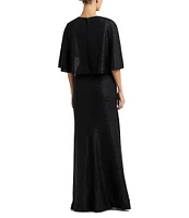 Lauren Ralph Lauren Metallic Knit V-Neck Cape Twist Front Gown