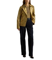 Lauren Ralph Lauren Metallic Lambskin Spread Collar Long Sleeve Double-Breasted Peacoat