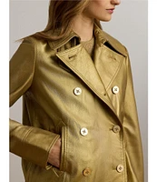 Lauren Ralph Lauren Metallic Lambskin Spread Collar Long Sleeve Double-Breasted Peacoat