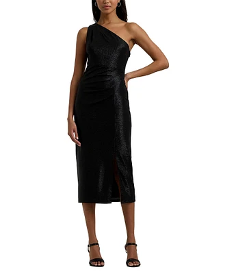 Lauren Ralph Lauren Metallic One Shoulder Sleeveless Midi Dress