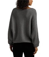 Lauren Ralph Lauren Metallic Rib-Knit V-Neck Long Dolman Sleeve Dropped Shoulder Sweater