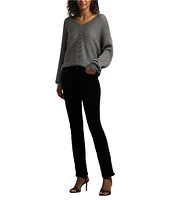 Lauren Ralph Lauren Metallic Rib-Knit V-Neck Long Dolman Sleeve Dropped Shoulder Sweater