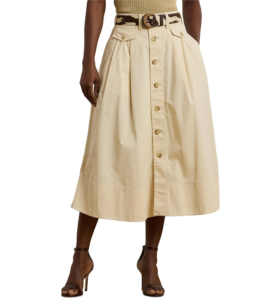 Lauren Ralph Lauren Micro-Sanded Twill Button Front Midi Skirt