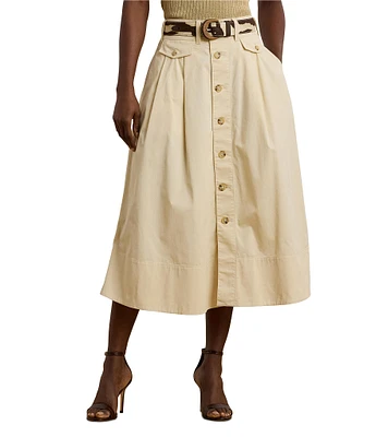 Lauren Ralph Lauren Micro-Sanded Twill Button Front Midi Skirt