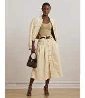Lauren Ralph Lauren Micro-Sanded Twill Button Front Midi Skirt