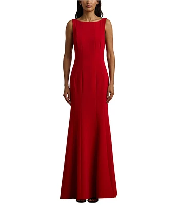 Lauren Ralph Lauren Mirhilt Double Faced Crepe Boat Neck Sleeveless V-Back Mermaid Gown