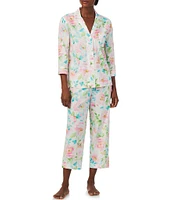 Lauren Ralph Lauren Floral Print 3/4 Sleeve Notch Collar Woven Pajama Set