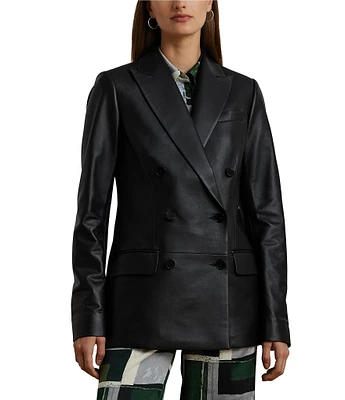 Lauren Ralph Lauren Nappa Leather Peak Lapel Long Sleeve Double Breasted Jacket