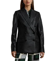 Lauren Ralph Lauren Nappa Leather Peak Lapel Long Sleeve Double Breasted Jacket