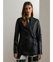 Lauren Ralph Lauren Nappa Leather Peak Lapel Long Sleeve Double Breasted Jacket