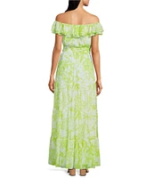 Lauren Ralph Lauren Nashia Georgette Off-The-Shoulder Floral Ruffle Trim A-Line Maxi Dress