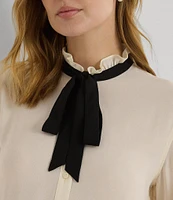 Lauren Ralph Lauren Nerlacey Bow Ruffle Neck Long Sleeve Button Front Blouse