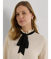 Lauren Ralph Lauren Nerlacey Bow Ruffle Neck Long Sleeve Button Front Blouse