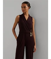 Lauren Ralph Lauren Padlock Charm and Chain Stretch Jersey Surplice Neck Sleeveless Jumpsuit